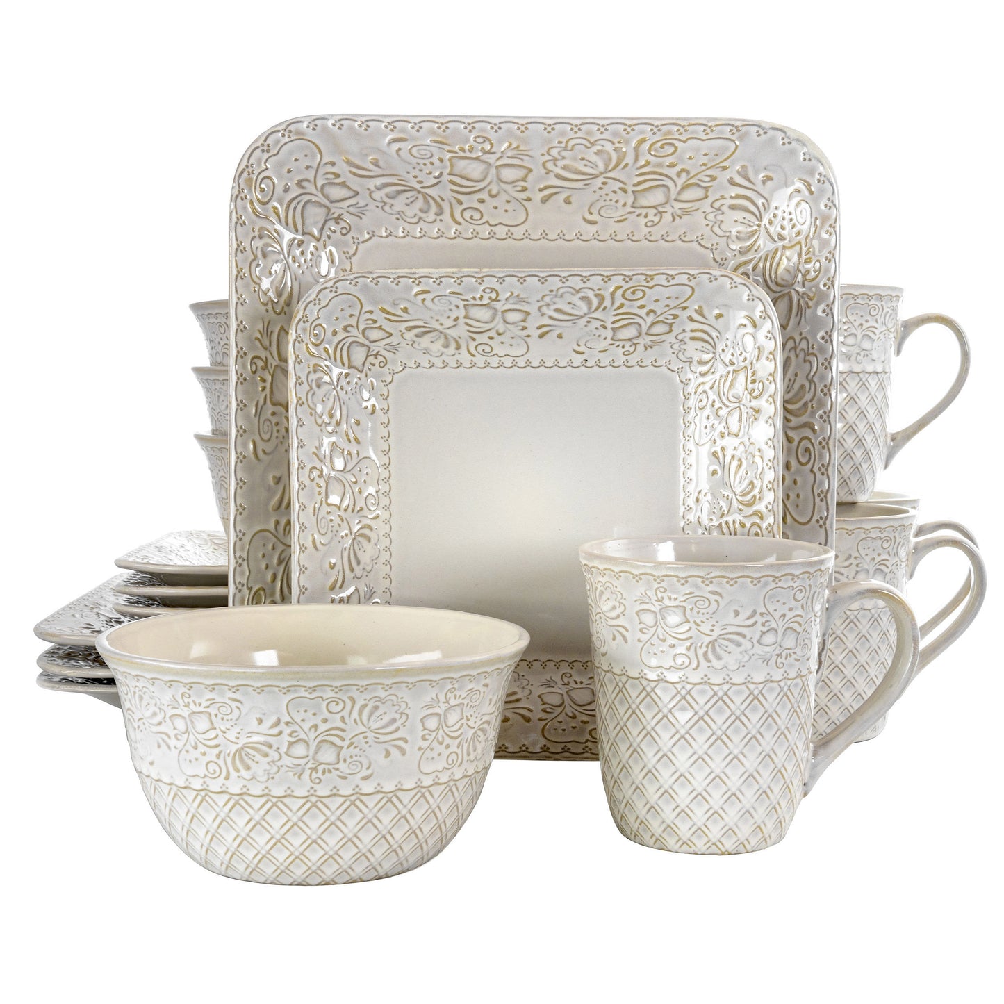 Elama Indigo Lotus 16 Piece Square Dinnerware Set