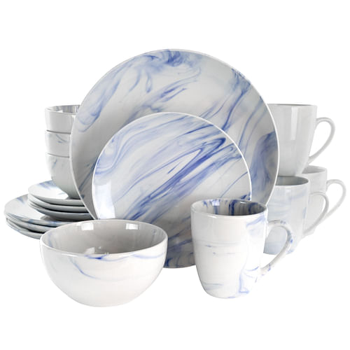 Elama Fine Marble 16 Piece Stoneware Dinnerware Set in Black and White