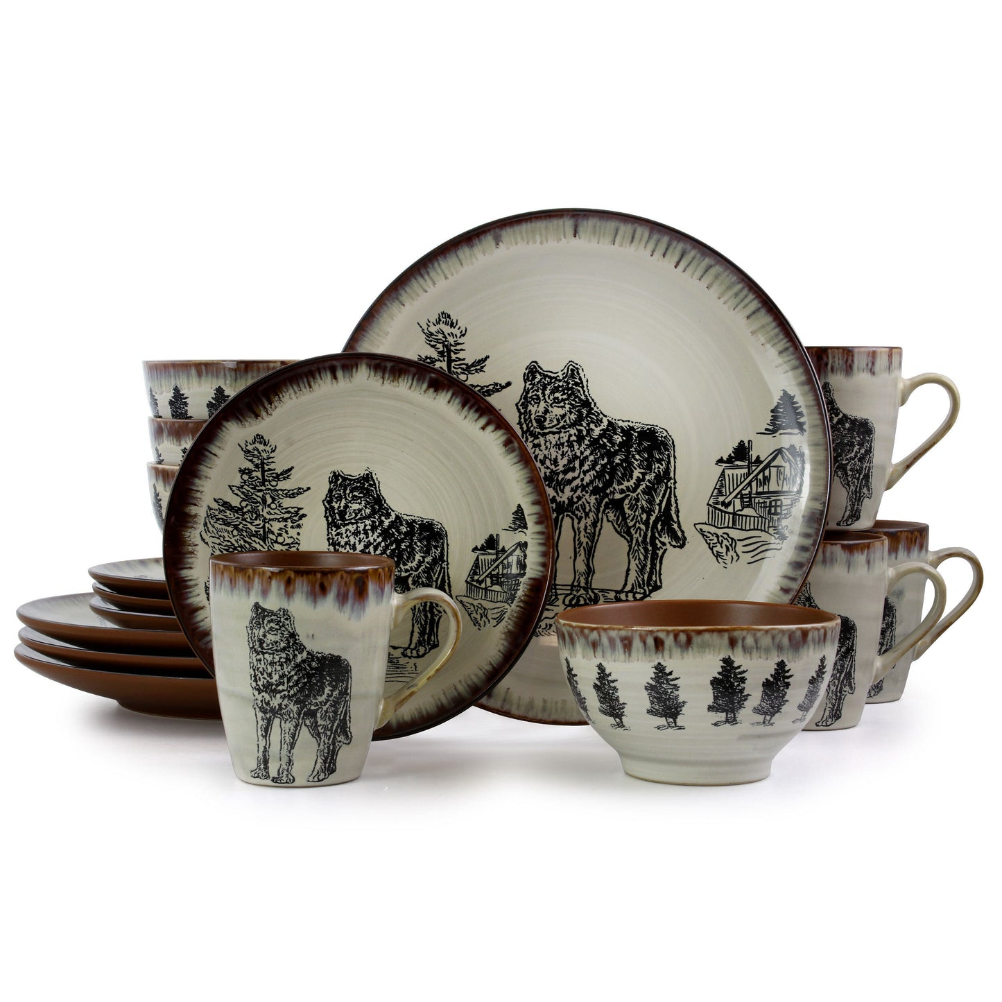 Elama Majestic Elk 16 Piece Luxurious Stoneware Dinnerware with Complete Setting for 4